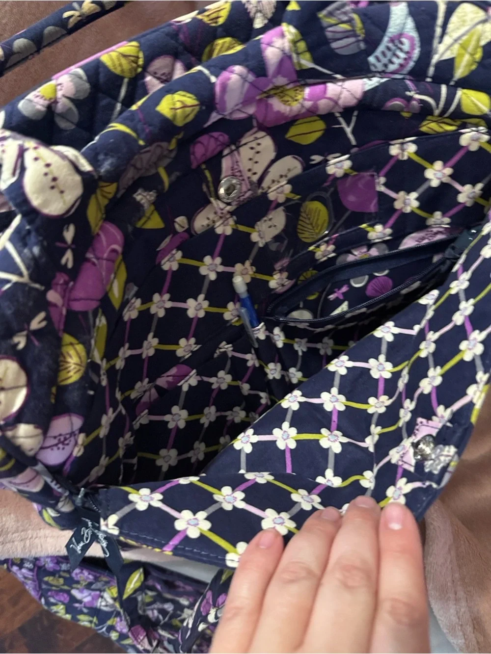 Vera Bradley Navy Quilted Floral Laptop Bag with Purple & Green Accents